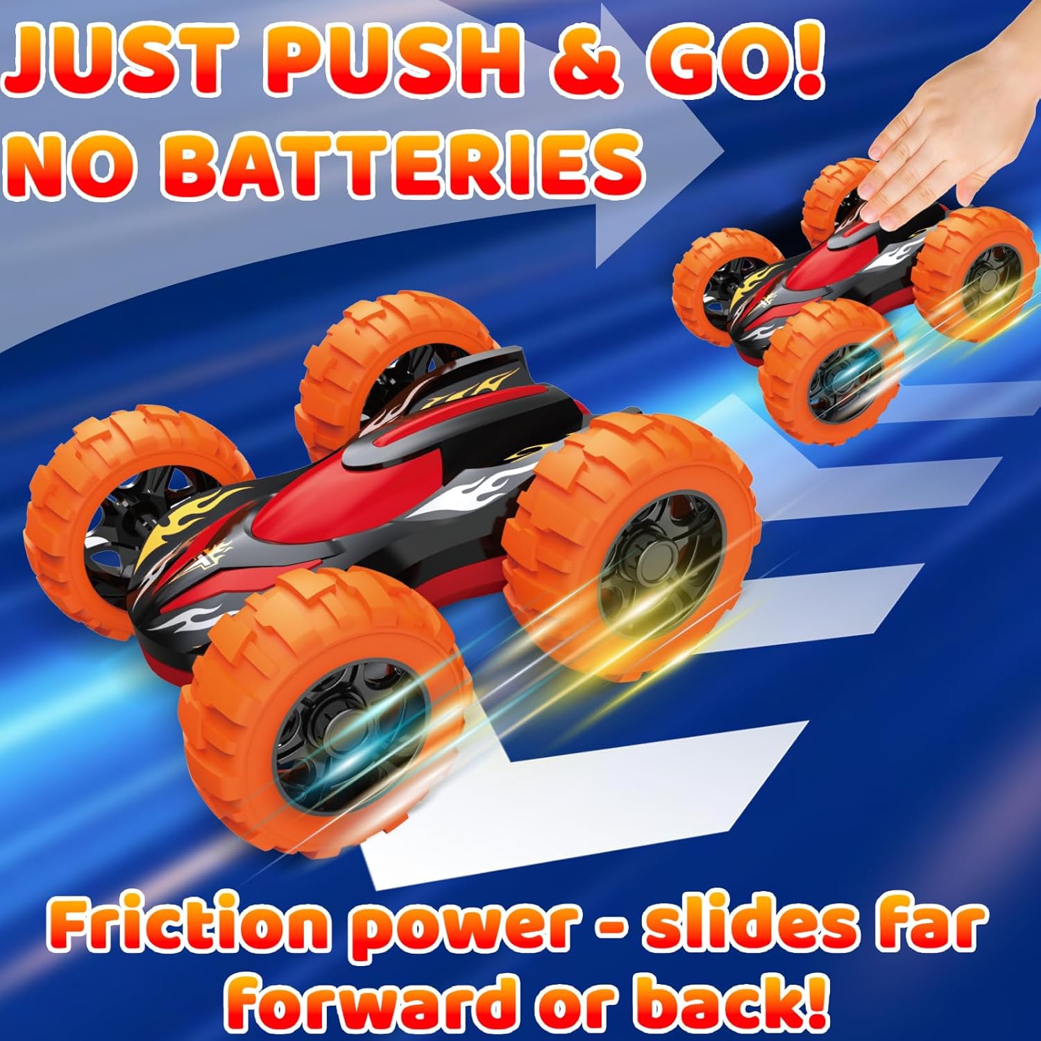 Car Toys for Ages 3-5 Boys, Push and Go Monster Truck Toys for 3 4 5 Year Old Kids, Double-Sided 360° Flip Stunt Car Baby Toy, Sturdy 4WD Cars Toddler Boy Toy, Christmas Birthday Gifts for Boys Girls